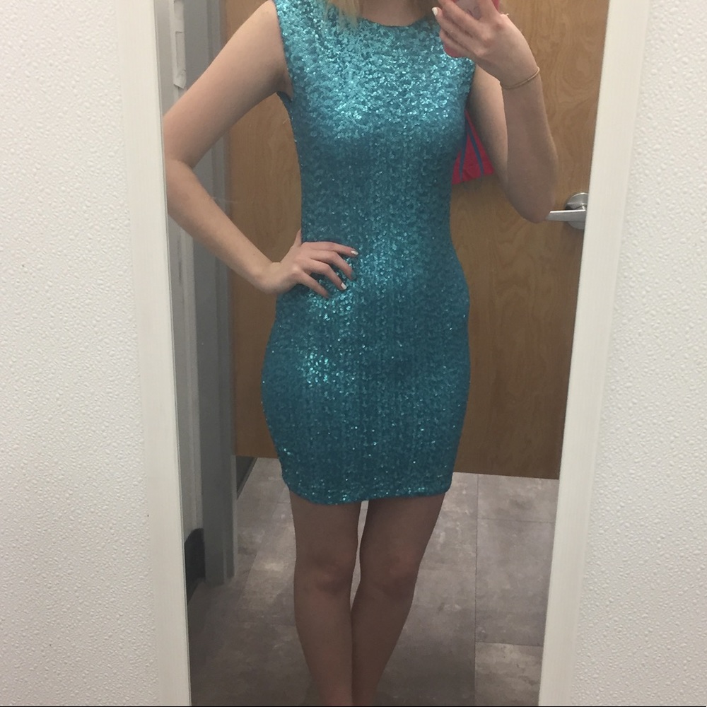 Teal/Turquoise Sequin Mini Dress